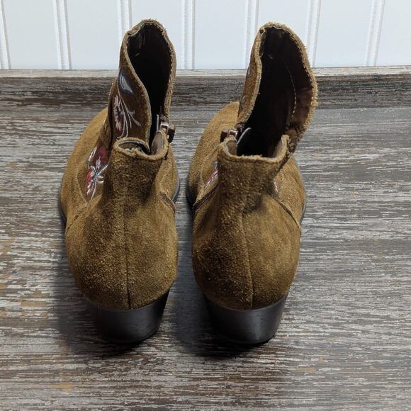 Carlos Women's Brown Embroidered Leather Upper Cowboy Ankle Boots Size 6.5 M - Picture 4 of 7